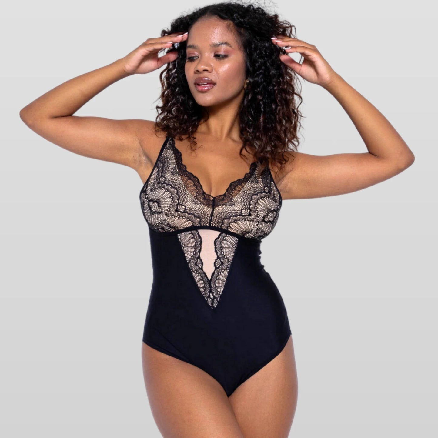 Lace Contrast Slimming Bodysuit