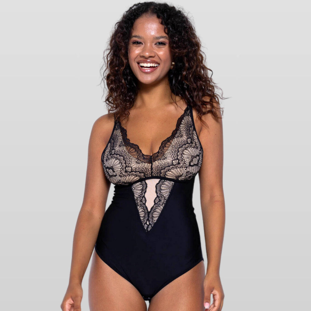 Lace Contrast Slimming Bodysuit